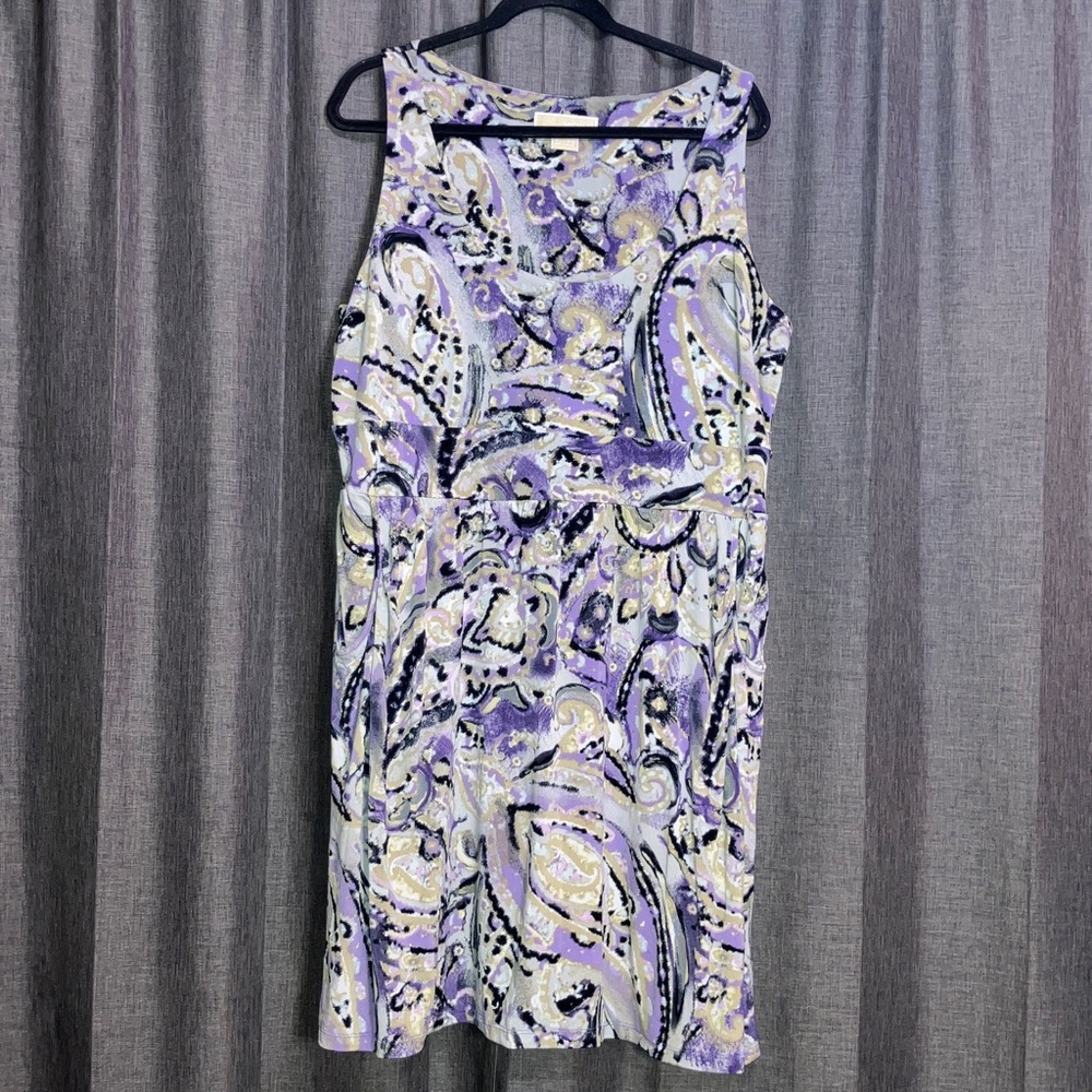 Michael Kors Abstract Purple and Cream Midi Dress